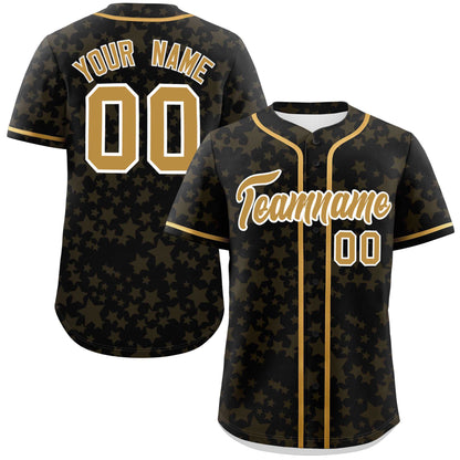 Custom Black Old Gold Personalized Star Graffiti Pattern Authentic Baseball Jersey