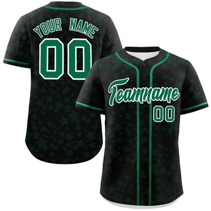 Custom Black Kelly Green Personalized Star Graffiti Pattern Authentic Baseball Jersey