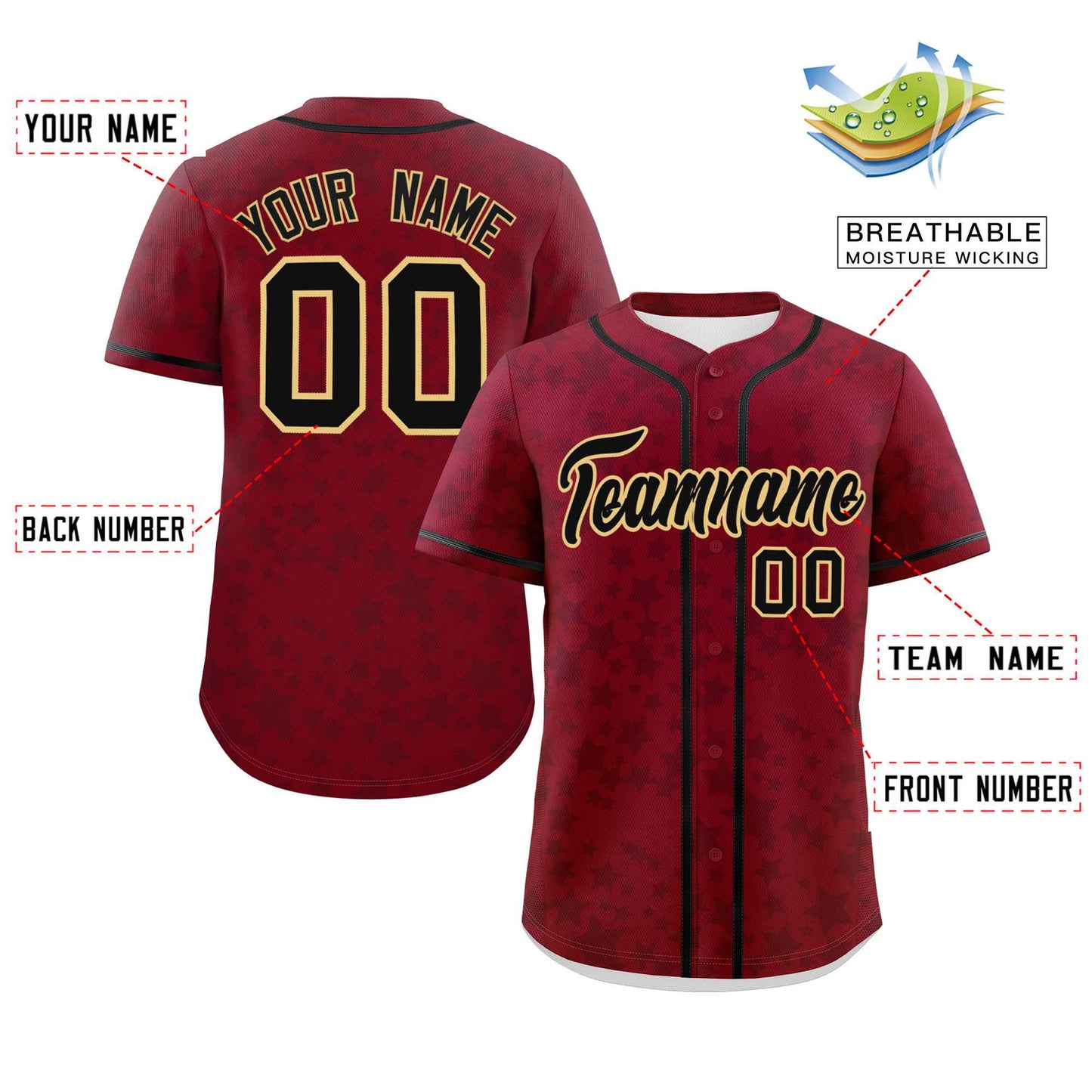 Custom Crimson Black Personalized Star Graffiti Pattern Authentic Baseball Jersey