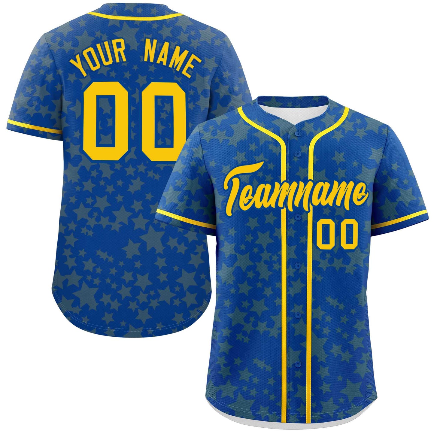 Custom Royal Gold Personalized Star Graffiti Pattern Authentic Baseball Jersey