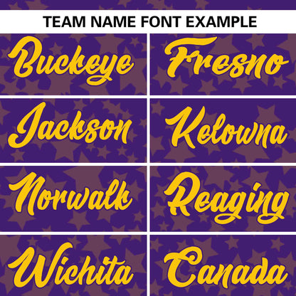 Custom Purple Gold Personalized Star Graffiti Pattern Authentic Baseball Jersey