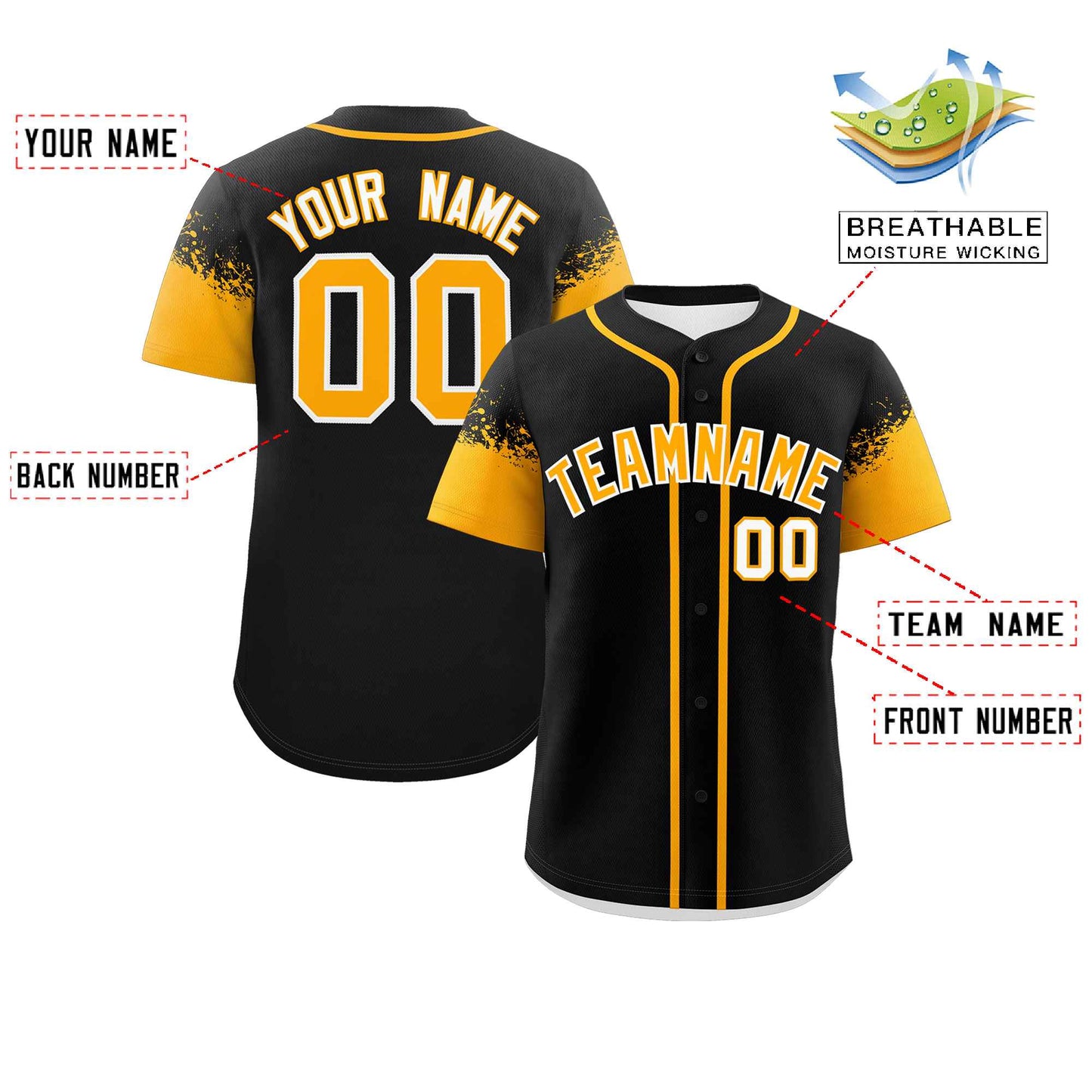 Custom Black Yellow Personalized Raglan Sleeves Design Authentic Baseball Jersey