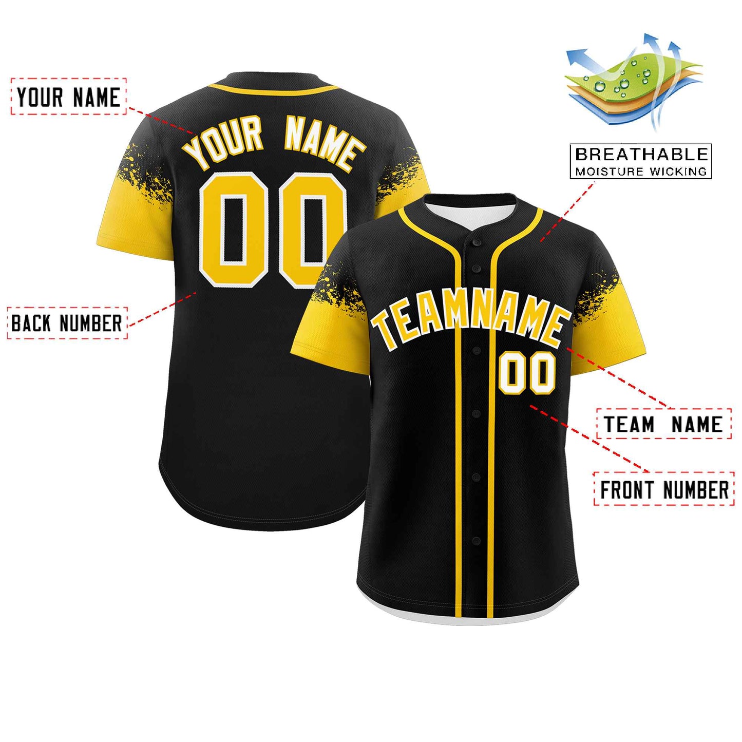 Custom Black Gold Personalized Raglan Sleeves Design Authentic Baseball Jersey