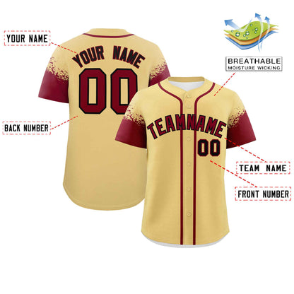 Custom Khaki Crimson Personalized Raglan Sleeves Design Authentic Baseball Jersey