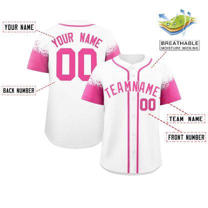 Custom White Pink Personalized Raglan Sleeves Design Authentic Baseball Jersey