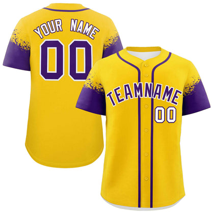 Custom Gold Purple Personalized Raglan Sleeves Design Authentic Baseball Jersey