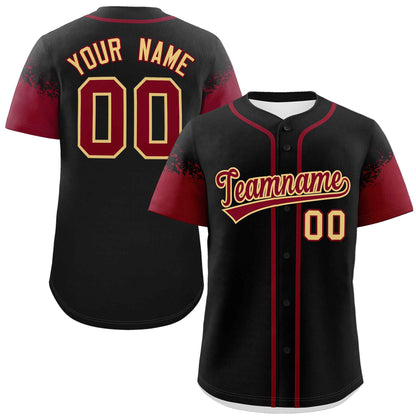 Custom Black Crimson Personalized Raglan Sleeves Design Authentic Baseball Jersey