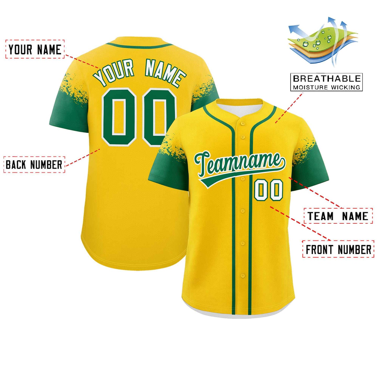 Custom Gold Kelly Green Personalized Raglan Sleeves Design Authentic Baseball Jersey