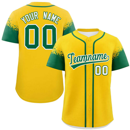 Custom Gold Kelly Green Personalized Raglan Sleeves Design Authentic Baseball Jersey