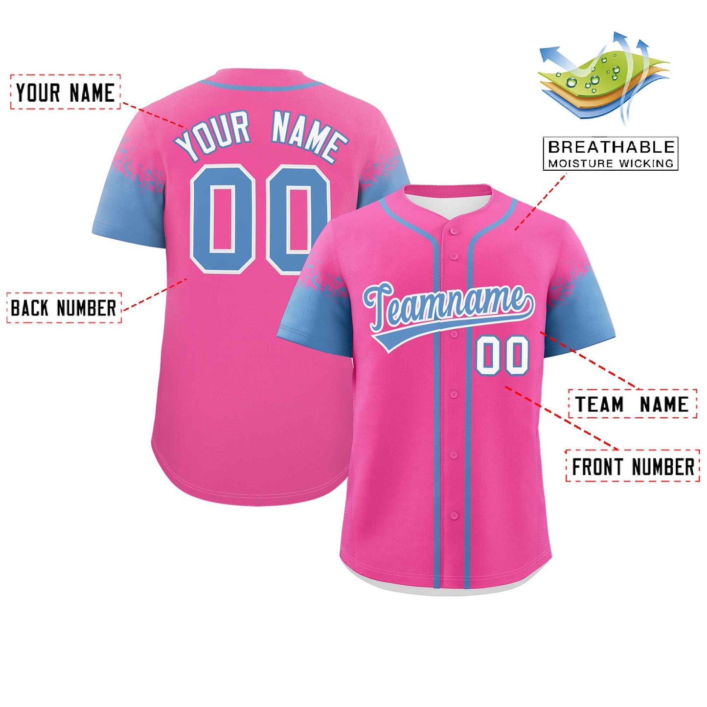 Custom Pink Light Blue Personalized Raglan Sleeves Design Authentic Baseball Jersey