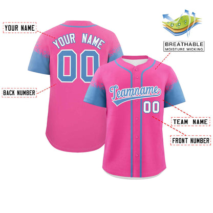 Custom Pink Light Blue Personalized Raglan Sleeves Design Authentic Baseball Jersey