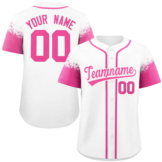 Custom White Pink Personalized Raglan Sleeves Design Authentic Baseball Jersey