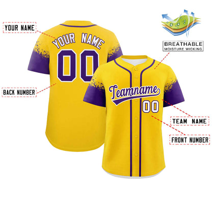 Custom Gold Purple Personalized Raglan Sleeves Design Authentic Baseball Jersey