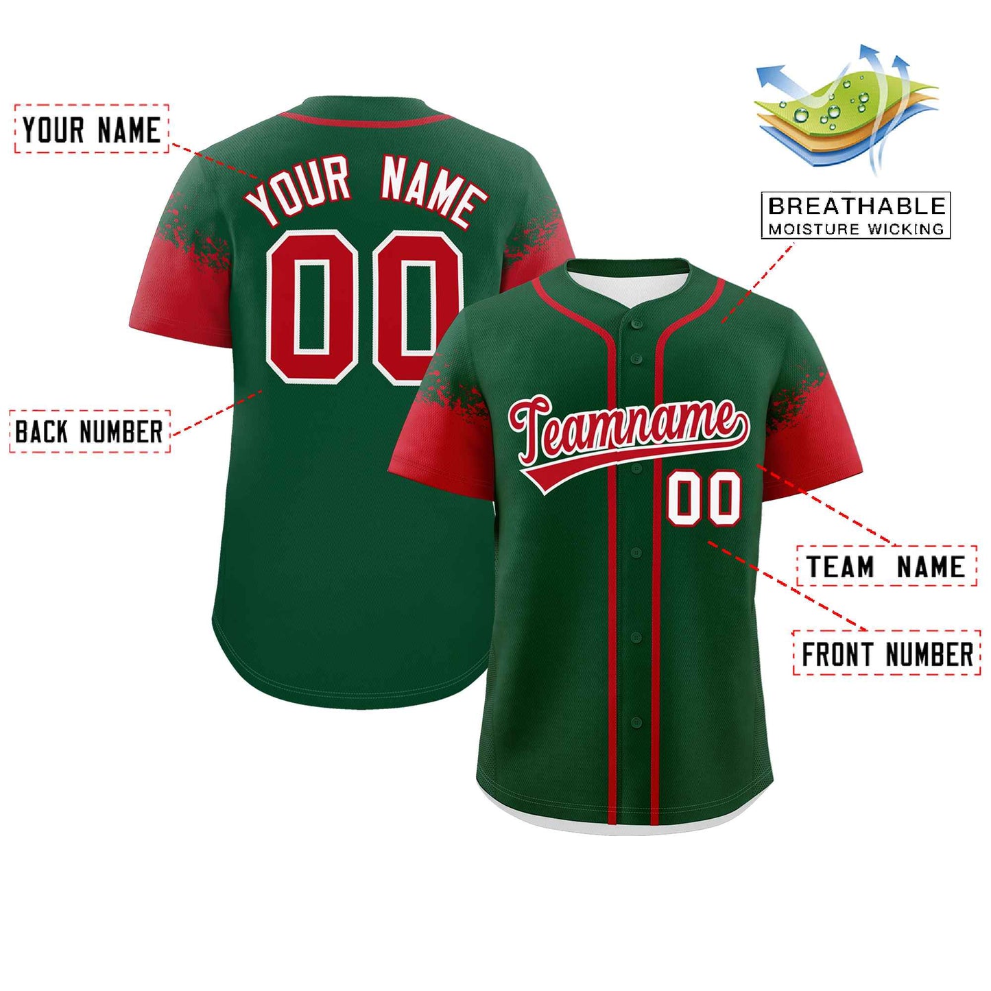 Custom Green Red Personalized Raglan Sleeves Design Authentic Baseball Jersey