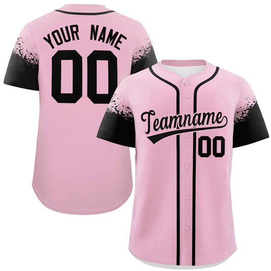 Custom Light Pink Black Personalized Raglan Sleeves Design Authentic Baseball Jersey