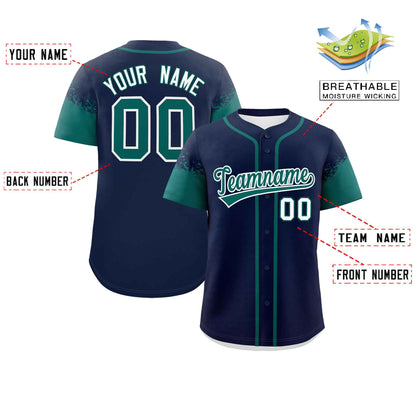 Custom Navy Aqua Personalized Raglan Sleeves Design Authentic Baseball Jersey