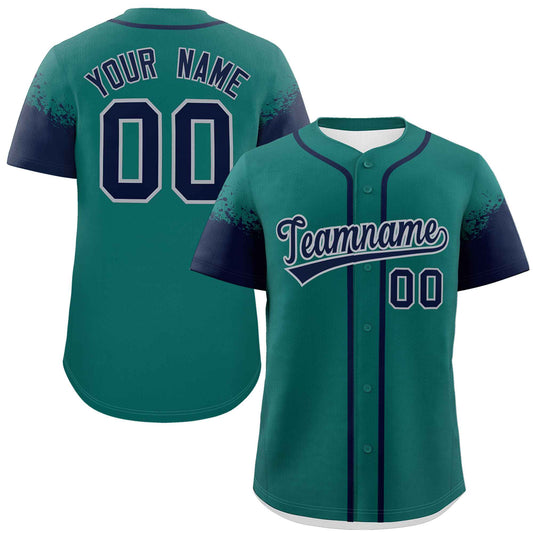 Custom Aqua Navy Personalized Raglan Sleeves Design Authentic Baseball Jersey