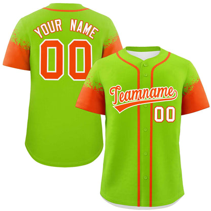 Custom Neon Green Orange Personalized Raglan Sleeves Design Authentic Baseball Jersey