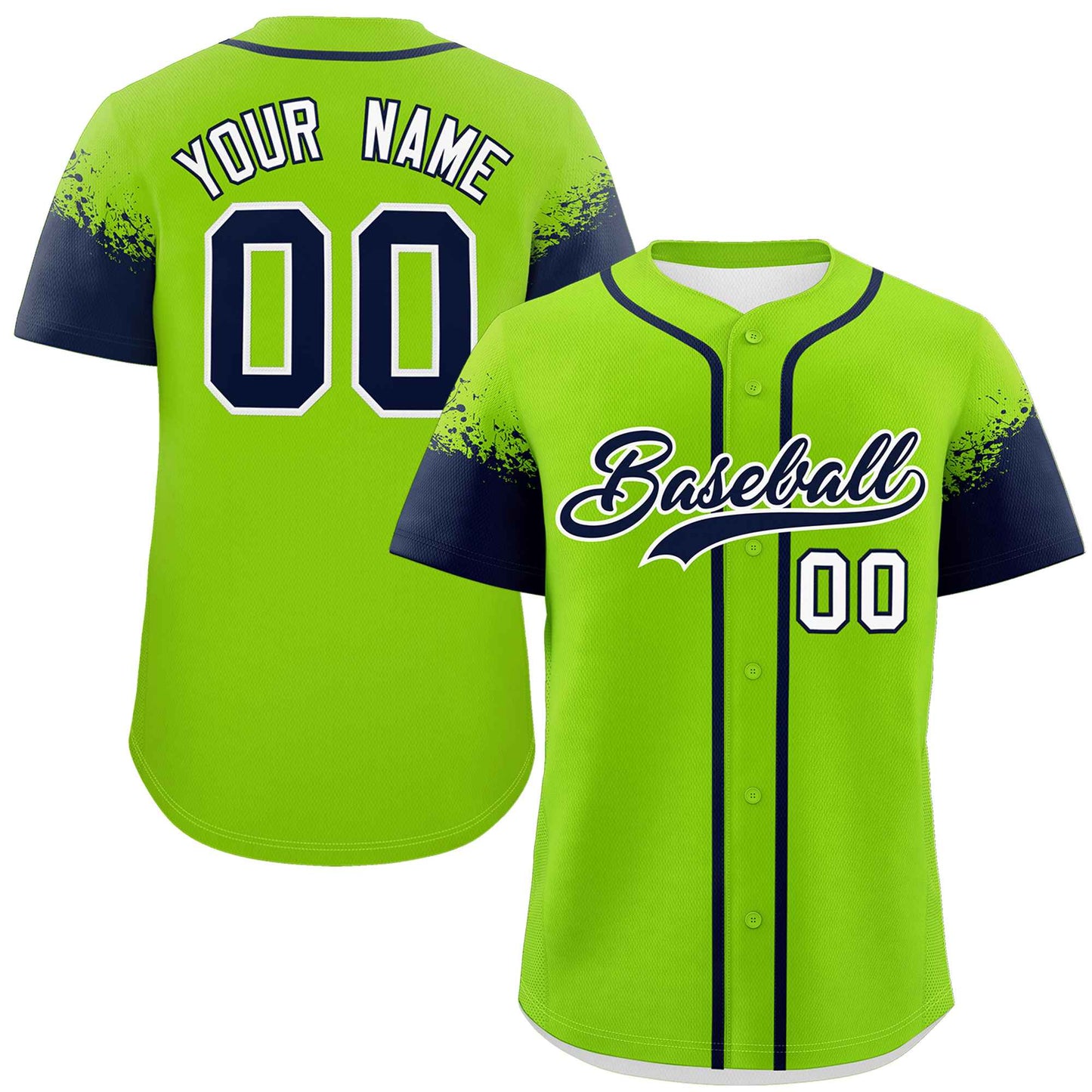 Custom Neon Green Navy Personalized Raglan Sleeves Design Authentic Baseball Jersey