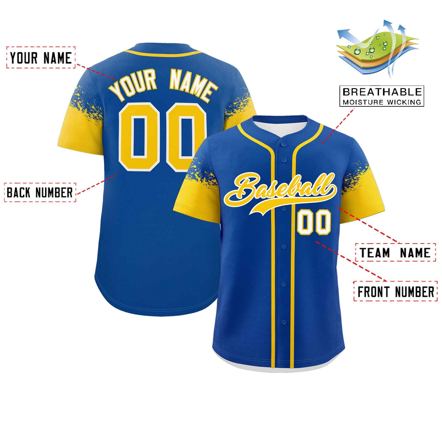 Custom Royal Gold Personalized Raglan Sleeves Design Authentic Baseball Jersey