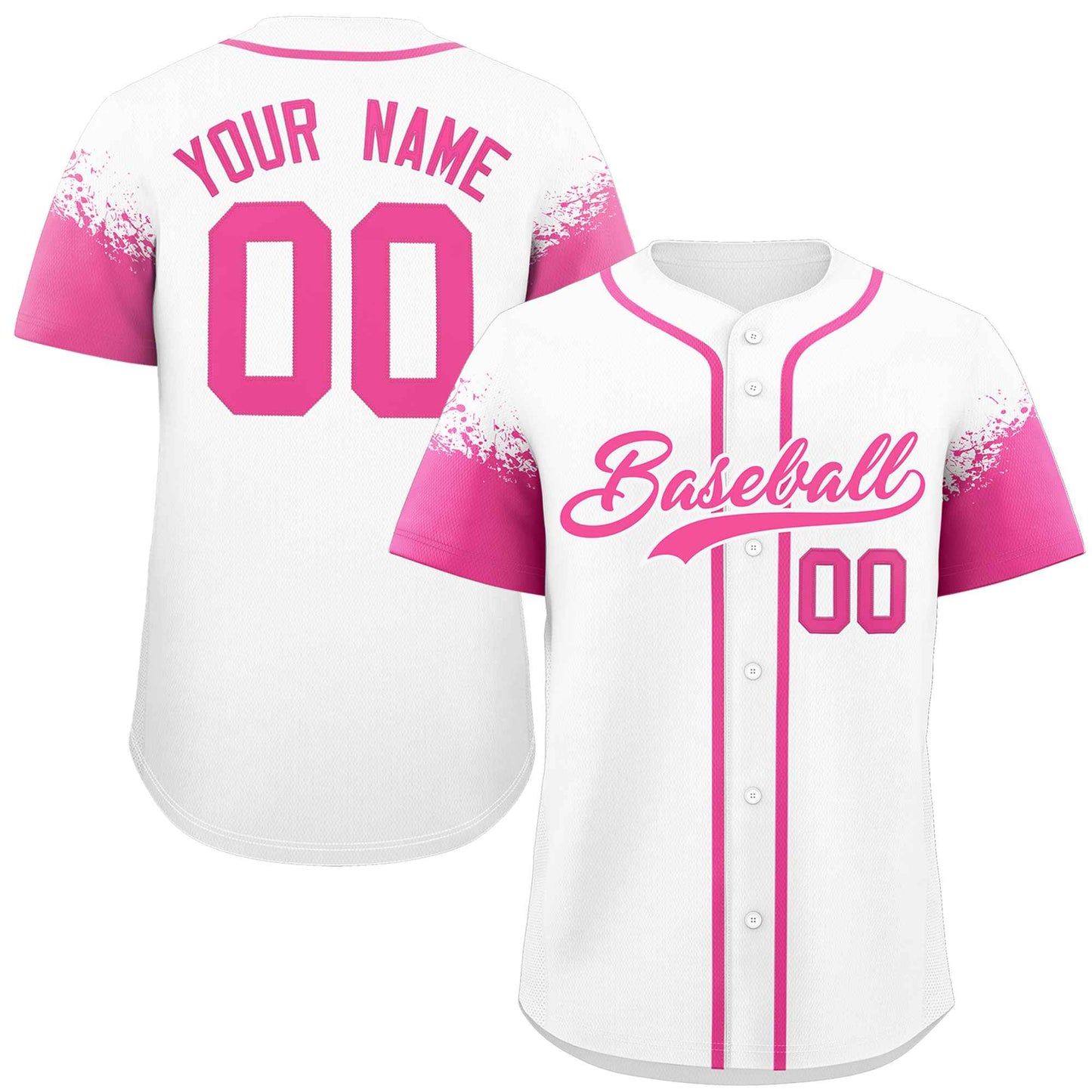 Custom White Pink Personalized Raglan Sleeves Design Authentic Baseball Jersey