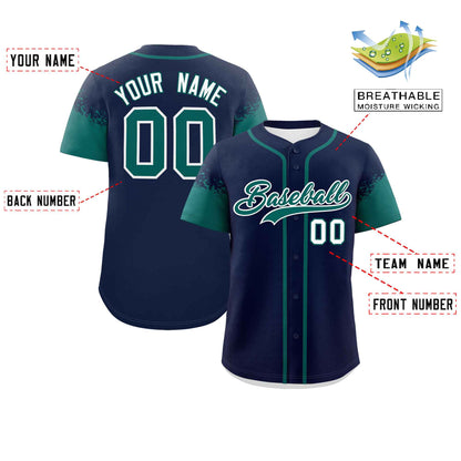 Custom Navy Aqua Personalized Raglan Sleeves Design Authentic Baseball Jersey