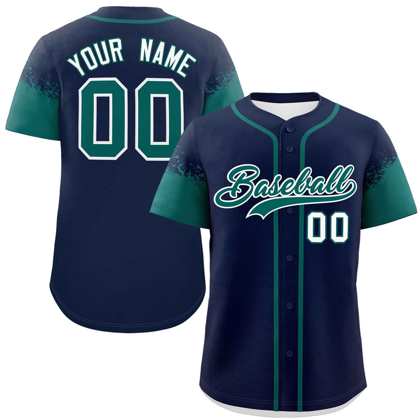 Custom Navy Aqua Personalized Raglan Sleeves Design Authentic Baseball Jersey