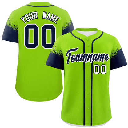 Custom Neon Green Navy Personalized Raglan Sleeves Design Authentic Baseball Jersey