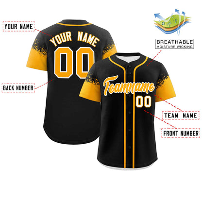 Custom Black Yellow Personalized Raglan Sleeves Design Authentic Baseball Jersey