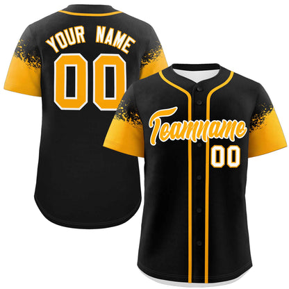 Custom Black Yellow Personalized Raglan Sleeves Design Authentic Baseball Jersey