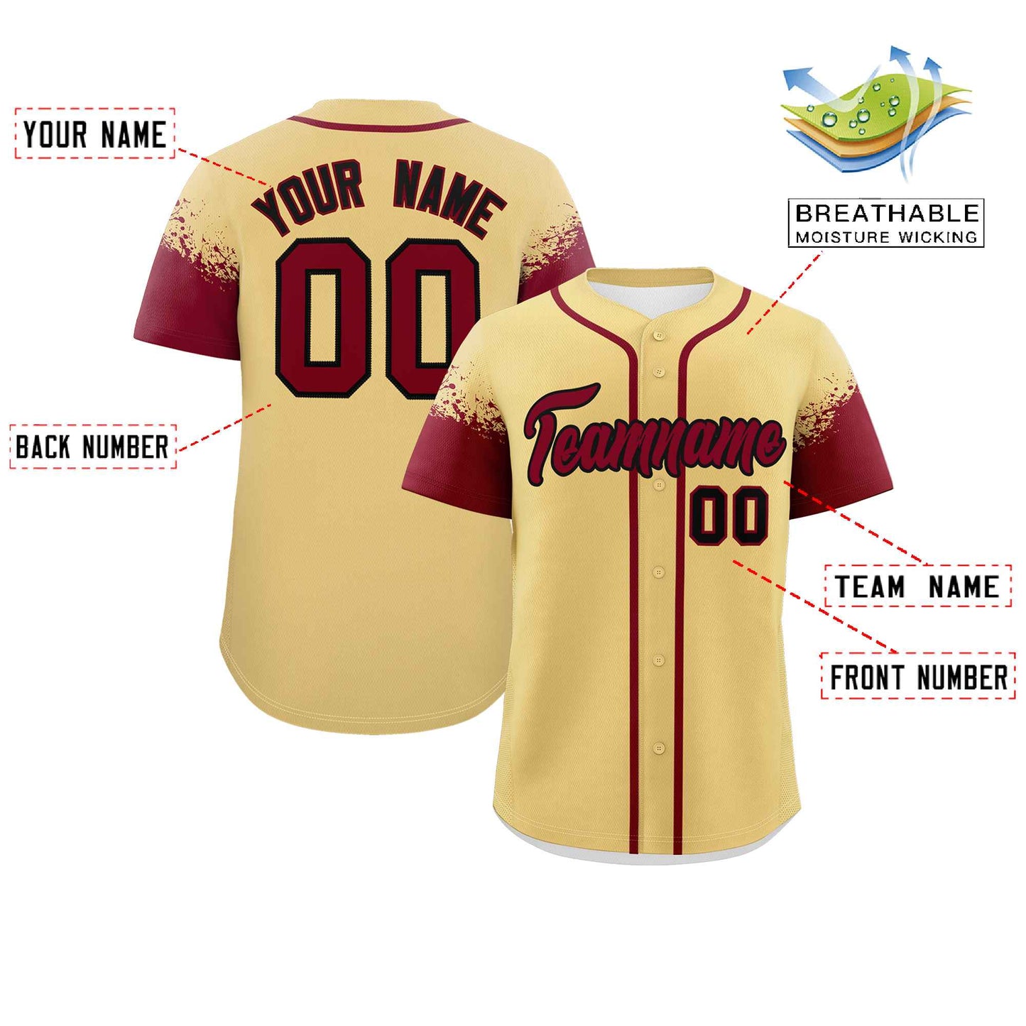 Custom Khaki Crimson Personalized Raglan Sleeves Design Authentic Baseball Jersey