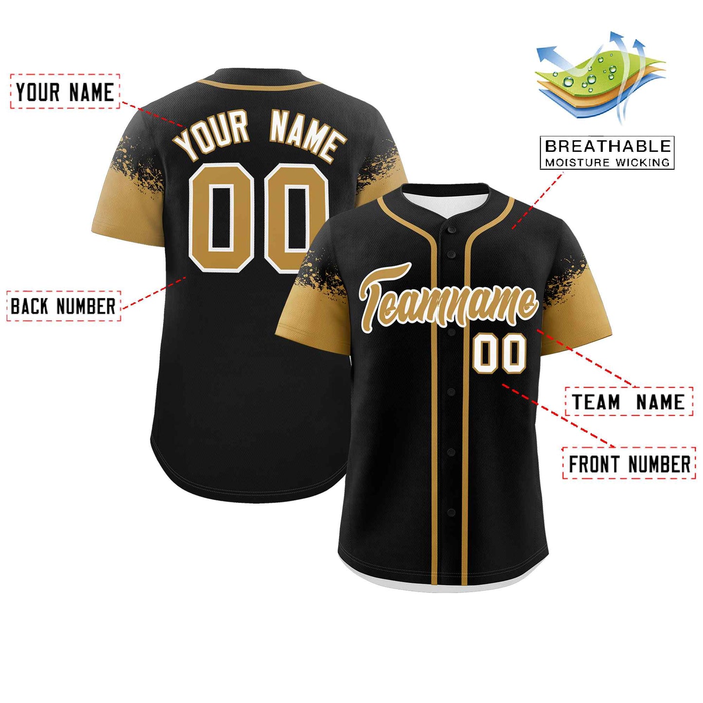 Custom Black Old Gold Personalized Raglan Sleeves Design Authentic Baseball Jersey