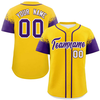 Custom Gold Purple Personalized Raglan Sleeves Design Authentic Baseball Jersey