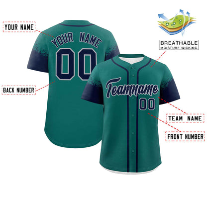 Custom Aqua Navy Personalized Raglan Sleeves Design Authentic Baseball Jersey