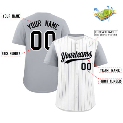 Custom White Gray Pinstripe Personalized Two-Tone Authentic Baseball Jersey