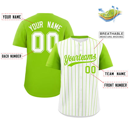 Custom White Neon Green Pinstripe Personalized Two-Tone Authentic Baseball Jersey