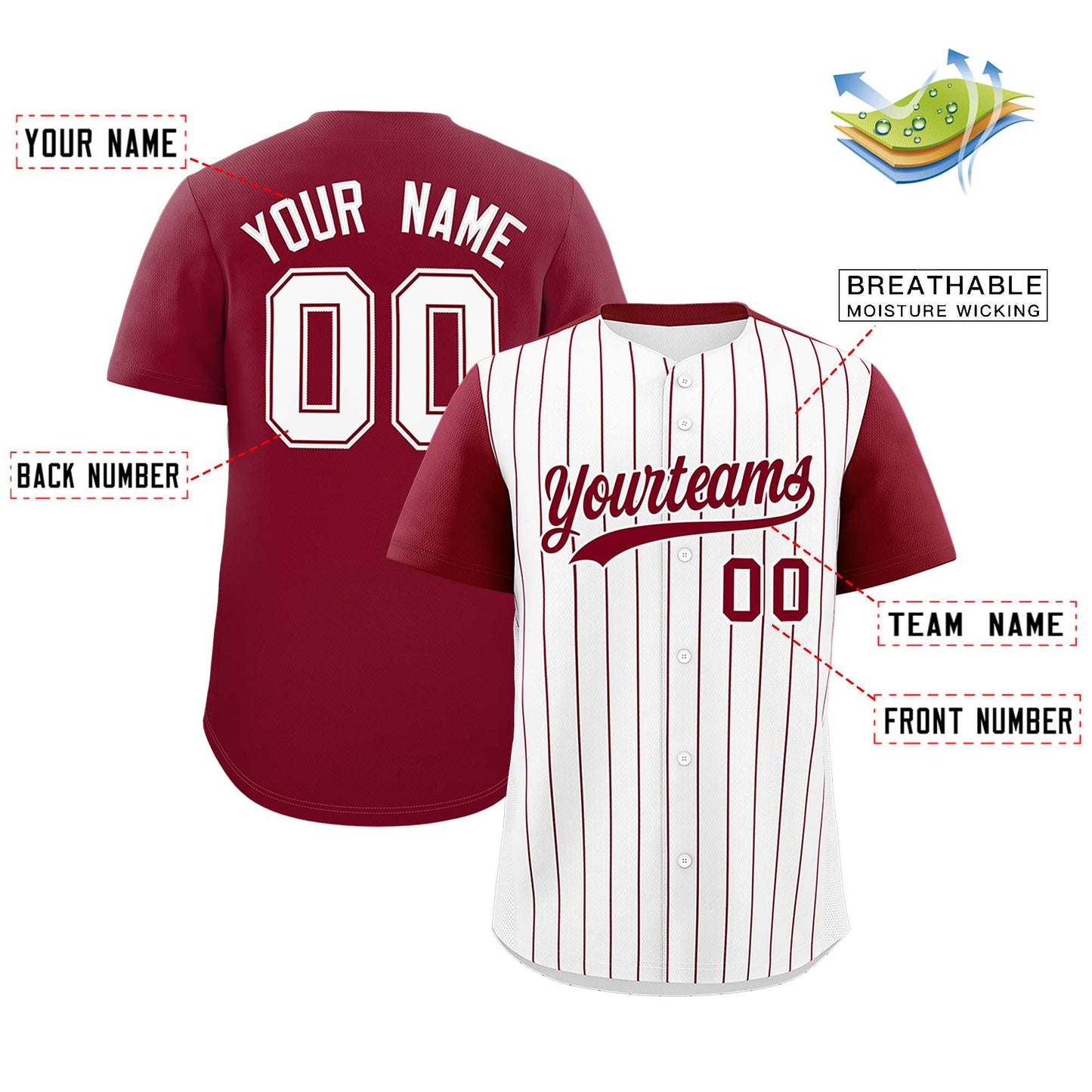 Custom White Crimson Pinstripe Personalized Two-Tone Authentic Baseball Jersey