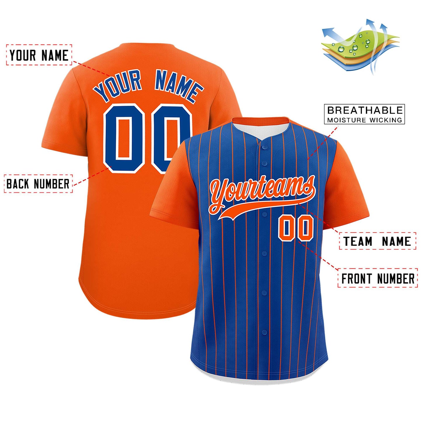 Custom Royal Orange Pinstripe Personalized Two-Tone Authentic Baseball Jersey