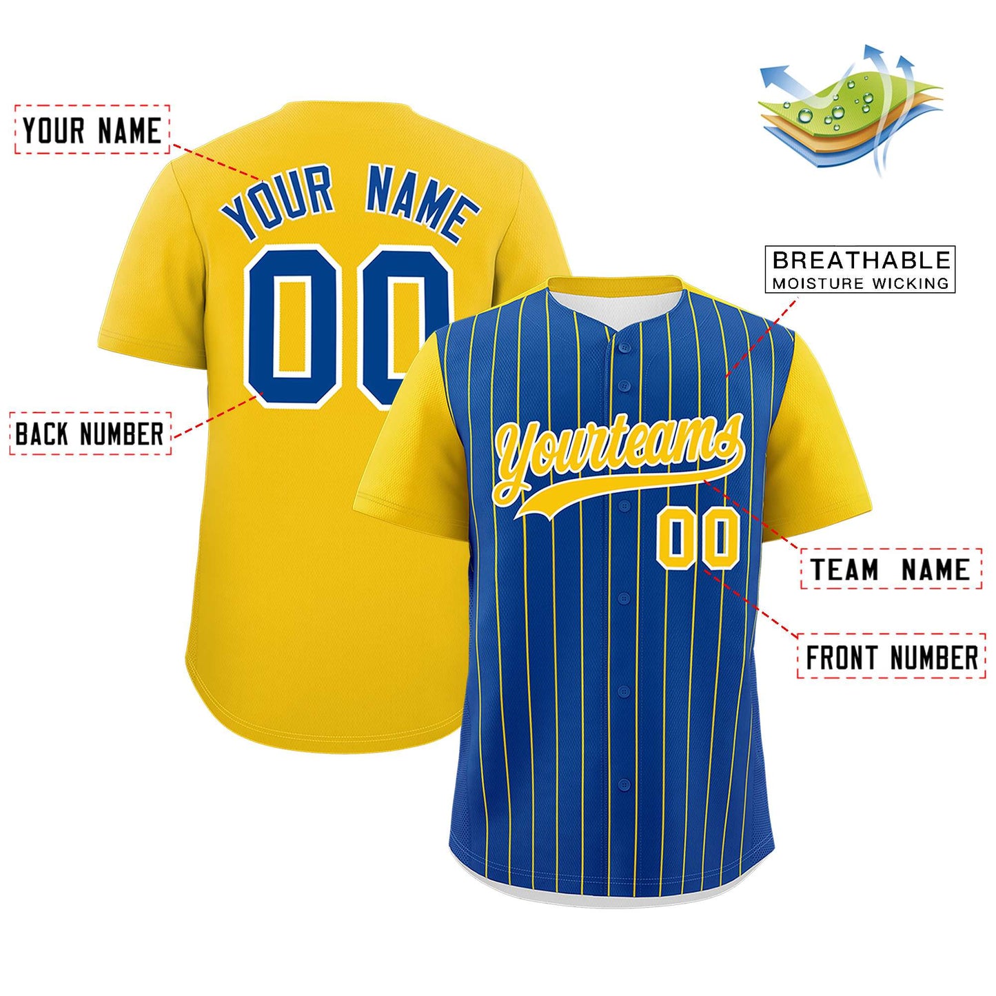 Custom Royal Gold Pinstripe Personalized Two-Tone Authentic Baseball Jersey