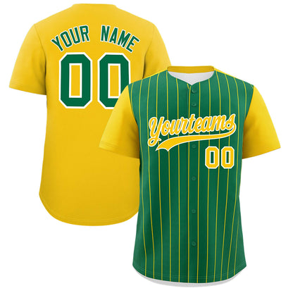 Custom Kelly Green Gold Pinstripe Personalized Two-Tone Authentic Baseball Jersey