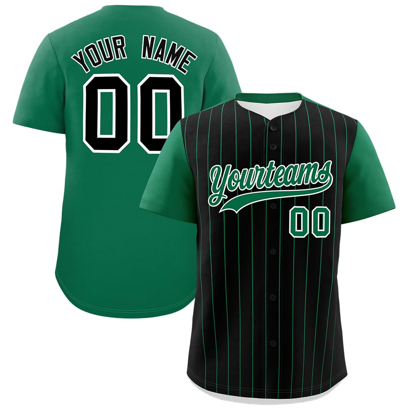 Custom Black Kelly Green Pinstripe Personalized Two-Tone Authentic Baseball Jersey