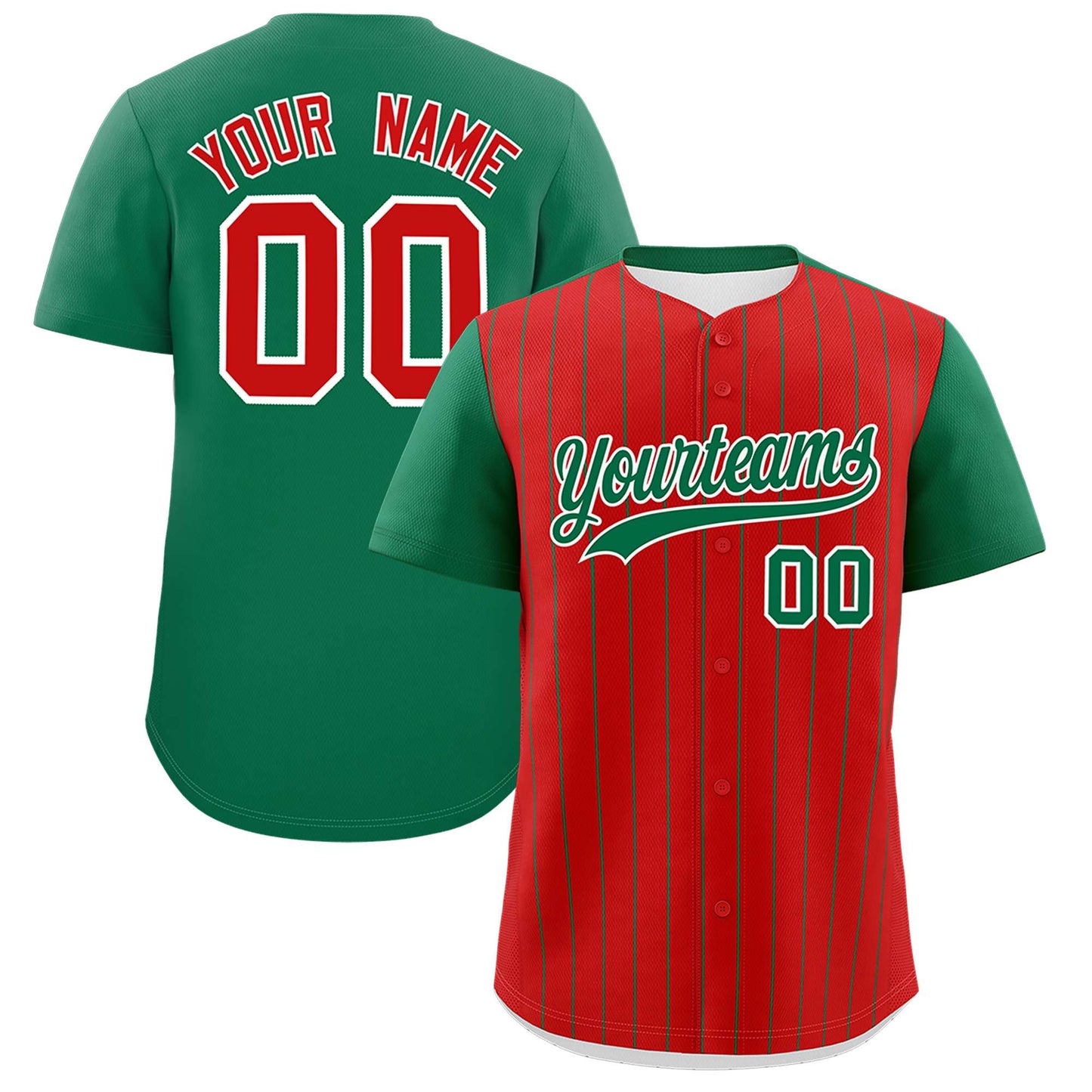 Custom Red Kelly Green Pinstripe Personalized Two-Tone Authentic Baseball Jersey