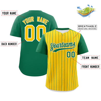 Custom Gold Kelly Green Pinstripe Personalized Two-Tone Authentic Baseball Jersey