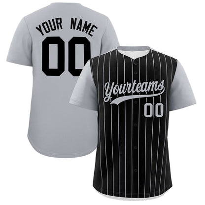 Custom Black Gray Pinstripe Personalized Two-Tone Authentic Baseball Jersey