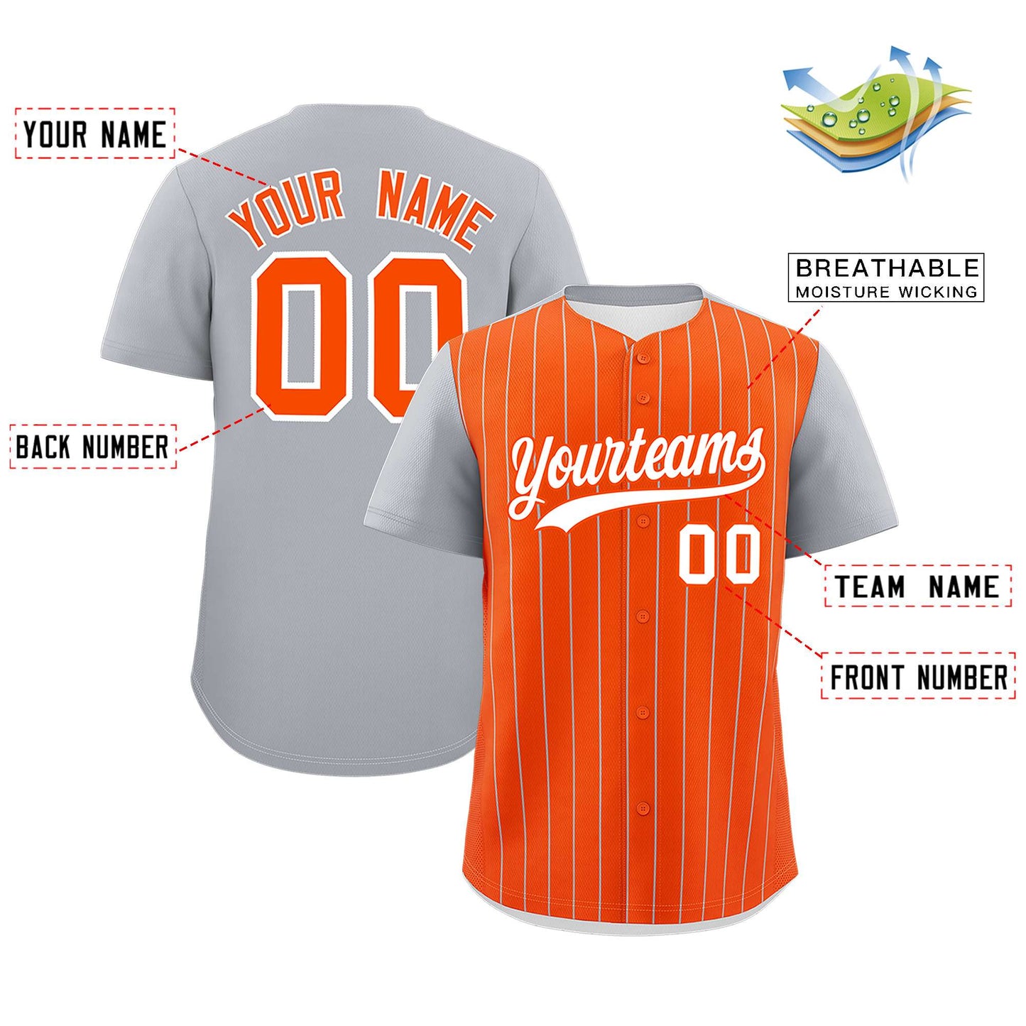 Custom Orange Gray Pinstripe Personalized Two-Tone Authentic Baseball Jersey