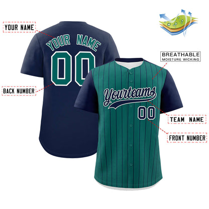 Custom Aqua Navy Pinstripe Personalized Two-Tone Authentic Baseball Jersey