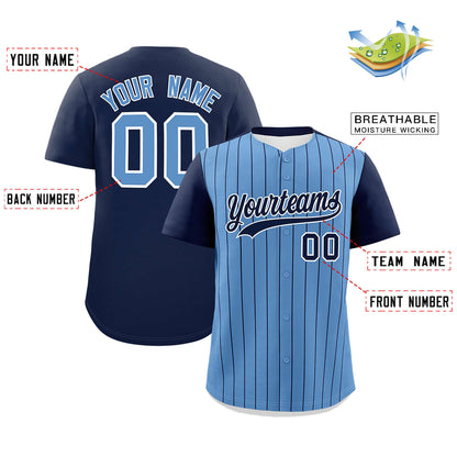 Custom Light Blue Navy Pinstripe Personalized Two-Tone Authentic Baseball Jersey