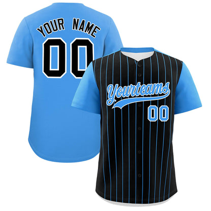 Custom Black Powder Blue Pinstripe Personalized Two-Tone Authentic Baseball Jersey