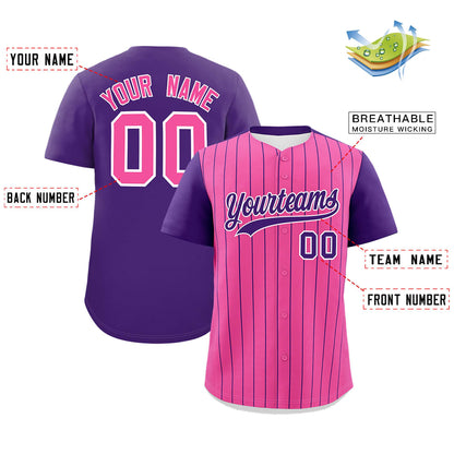 Custom Pink Purple Pinstripe Personalized Two-Tone Authentic Baseball Jersey