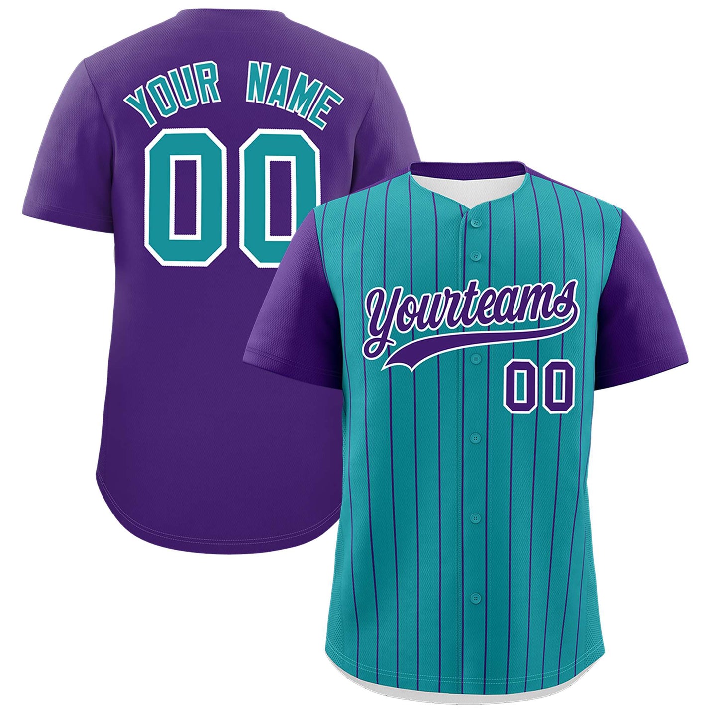 Custom Teal Purple Pinstripe Personalized Two-Tone Authentic Baseball Jersey